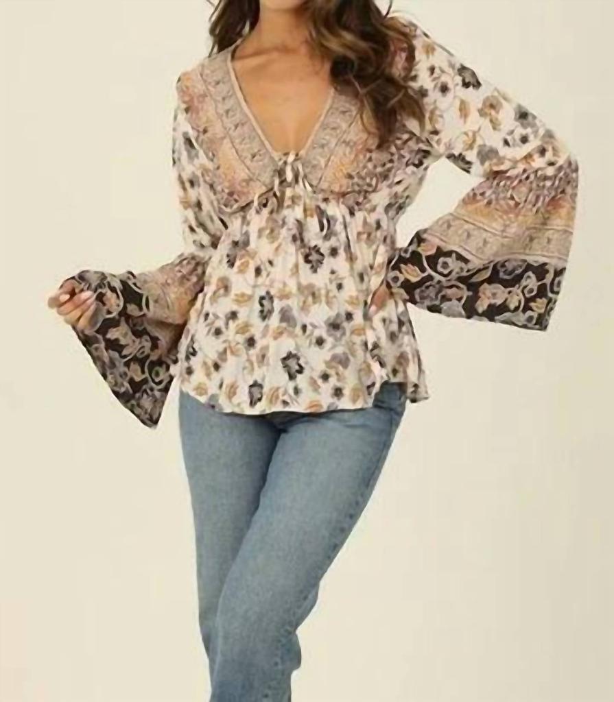 Angie Bell Sleeve Top In Gold Multi