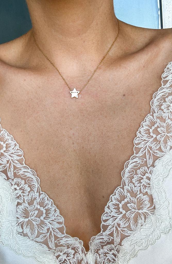 ADORNIA 14K Yellow Gold Plated Diamond Detail Star Charm Necklace - 0.01 ctw
