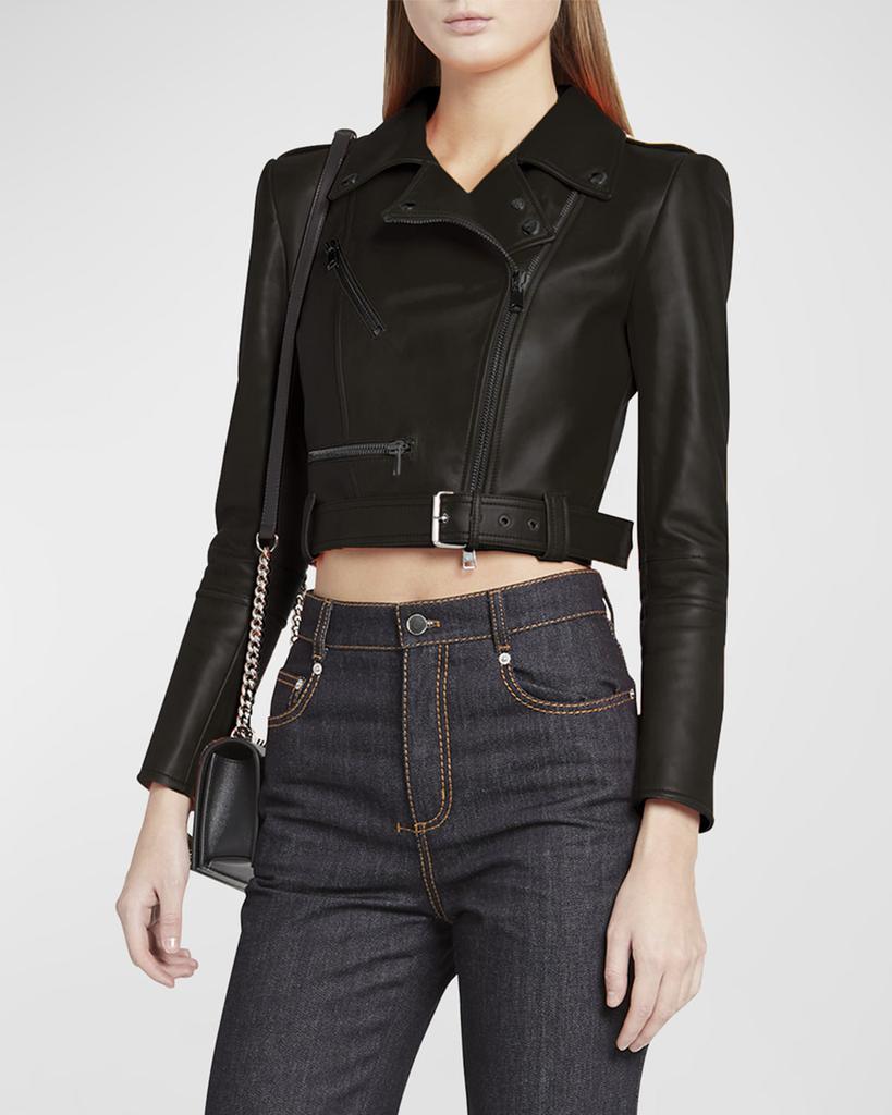 Alexander McQueen Cropped Leather Biker Jacket - Jackets