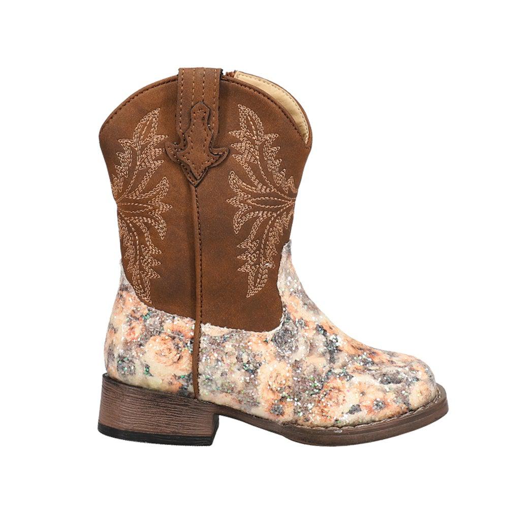Roper Claire Floral Glitter Square Toe Cowboy Boots (Toddler)