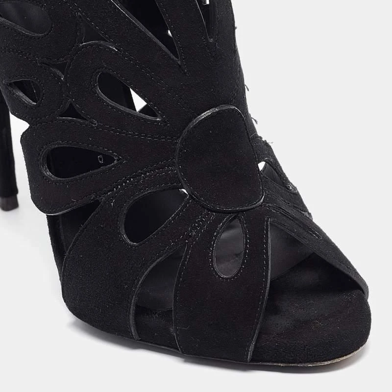 Giuseppe Zanotti Giuseppe Zanotti Black Suede Cut Out Open Toe Booties Size 38 8