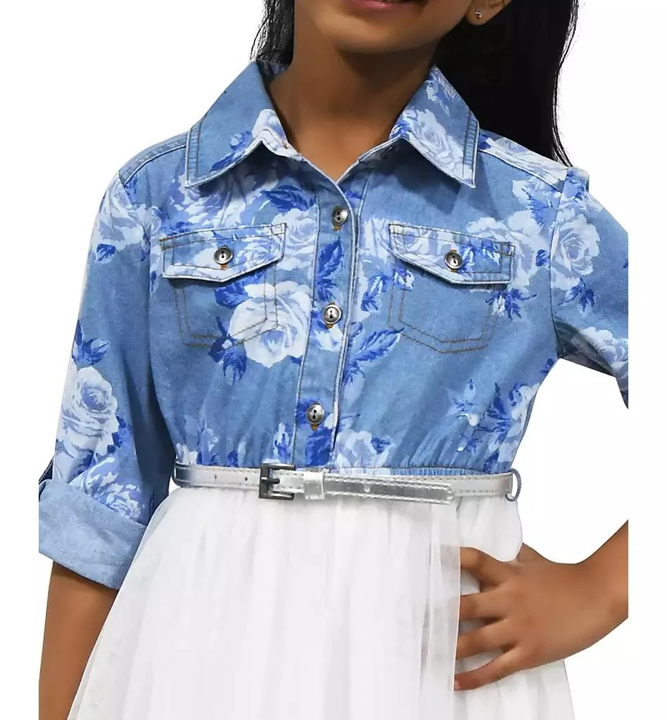 Pink & Violet Toddler & Little Girls Floral-Print Denim Tutu Dress 3