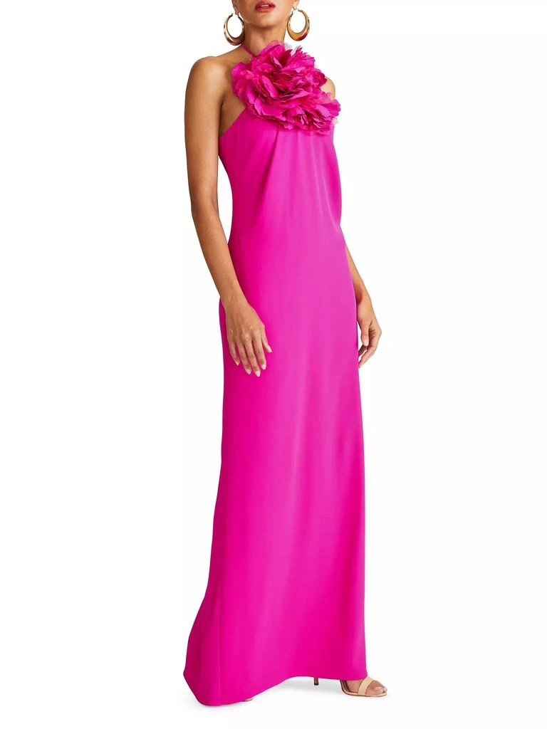 HALSTON Onika Floral Appliqué Halter Gown 2