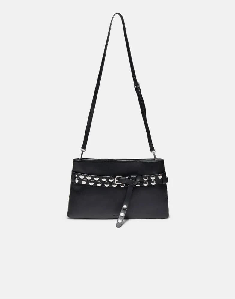 Stradivarius Stradivarius Studded belt cross-body bag in black