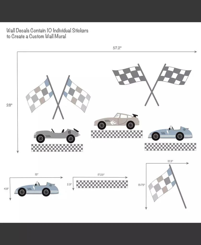 Lambs 
Ivy 12” X 18” Little Racer Car/Transportation Blue/Taupe Wall Decals/Stickers 3