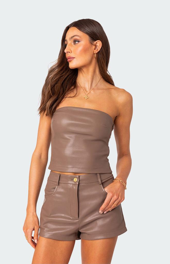Edikted Martine Faux Leather Tube Top