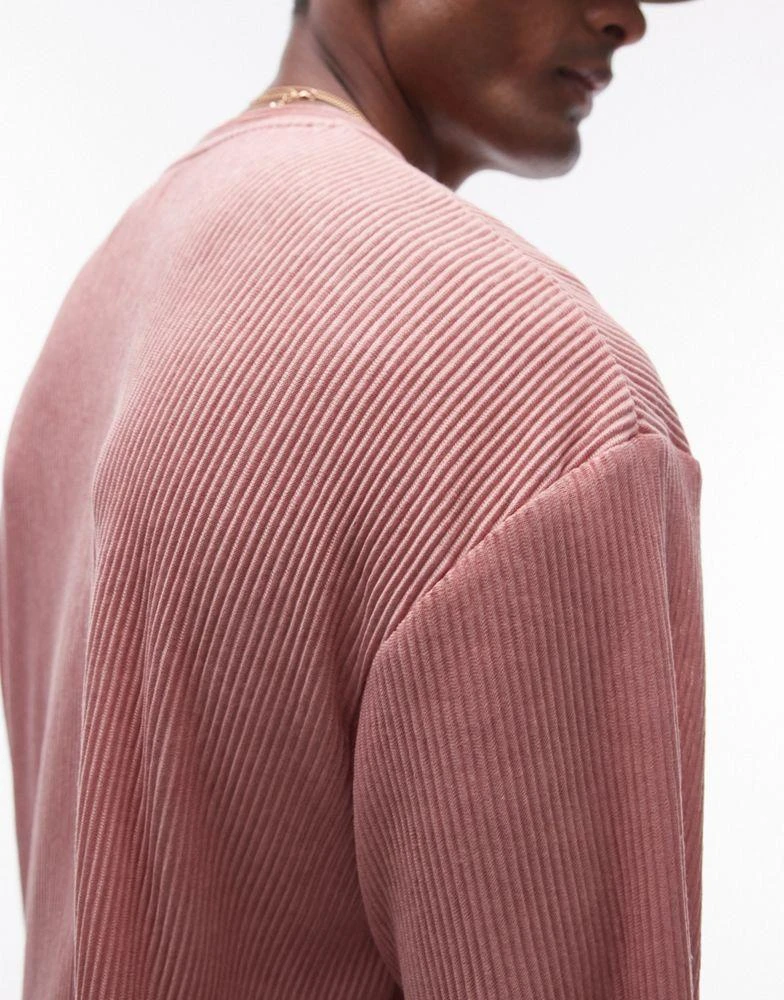 Topman Topman oversize fit slub plisse t-shirt in pink 4