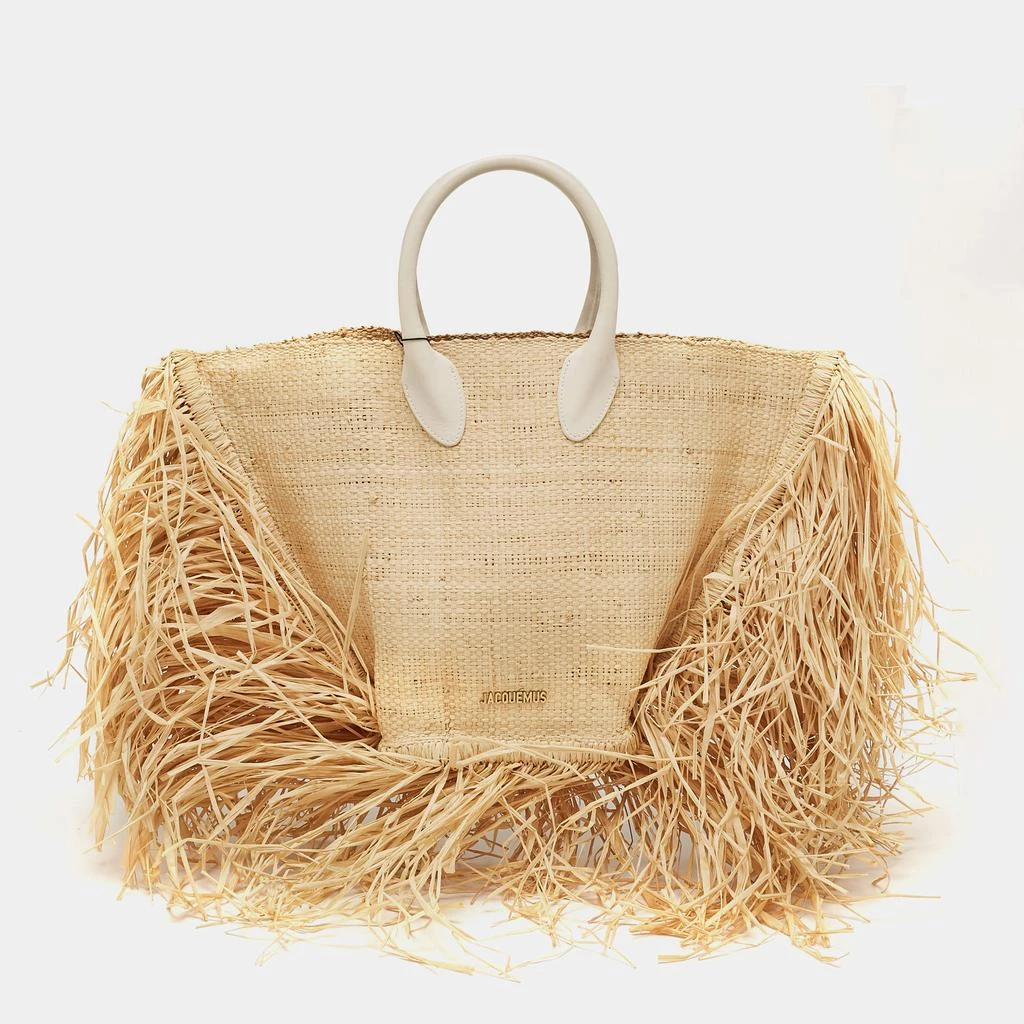 Jacquemus Jacquemus Beige Woven Raffia and Leather Le Baci Fringe Tote 1