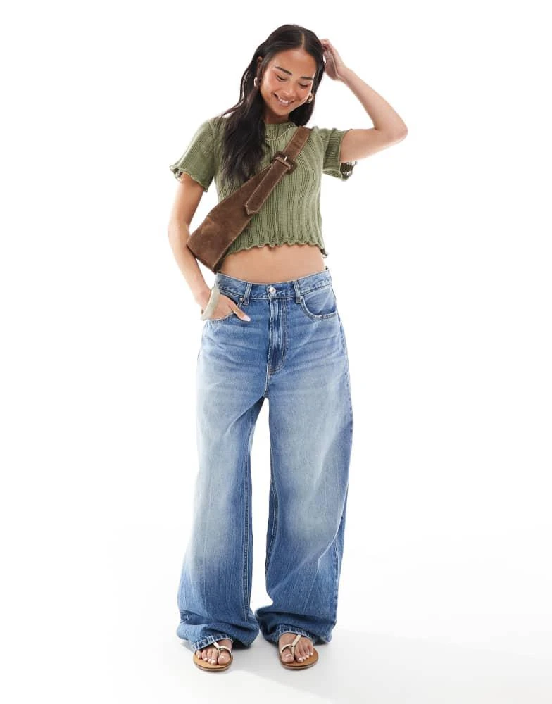 Stradivarius Stradivarius D88 low rise baggy jean in dark wash 1
