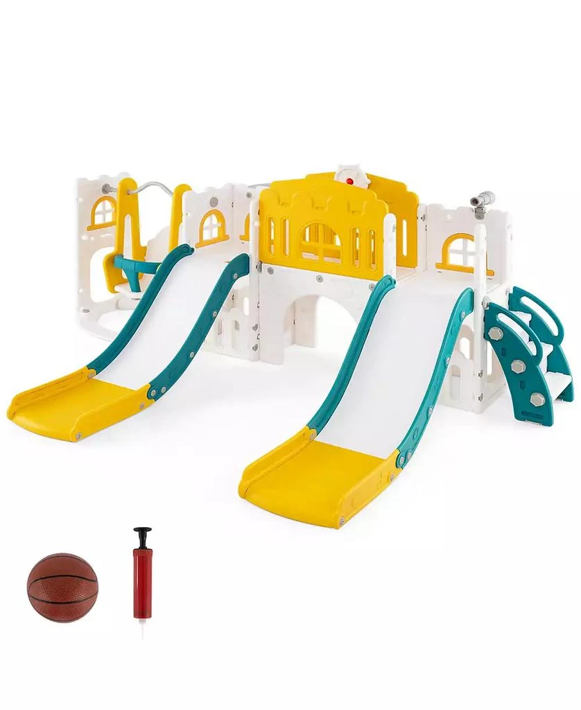SUGIFT 10-in-1 Toddler Slide and Swing Set with Double Slides and Tunnel