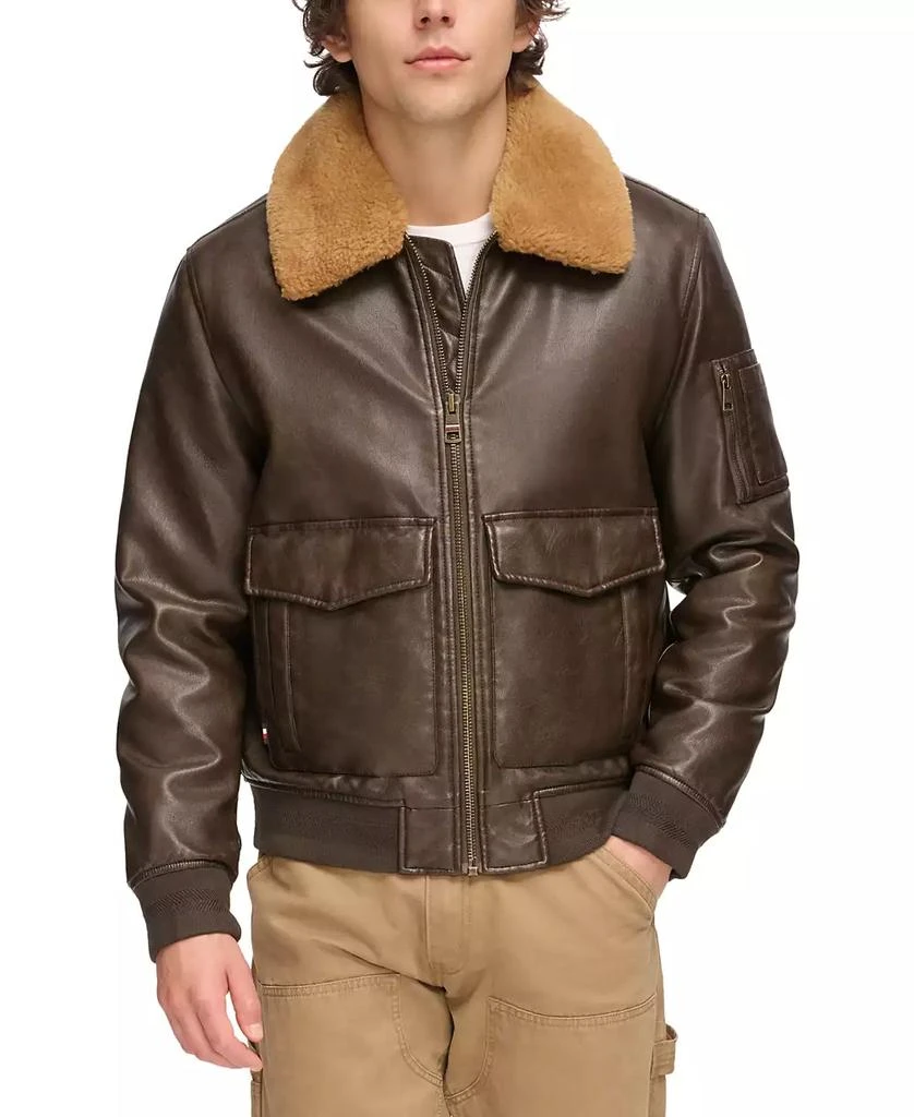 Tommy Hilfiger Men's Faux-Fur-Trim Faux-Leather Bomber Jacket 1
