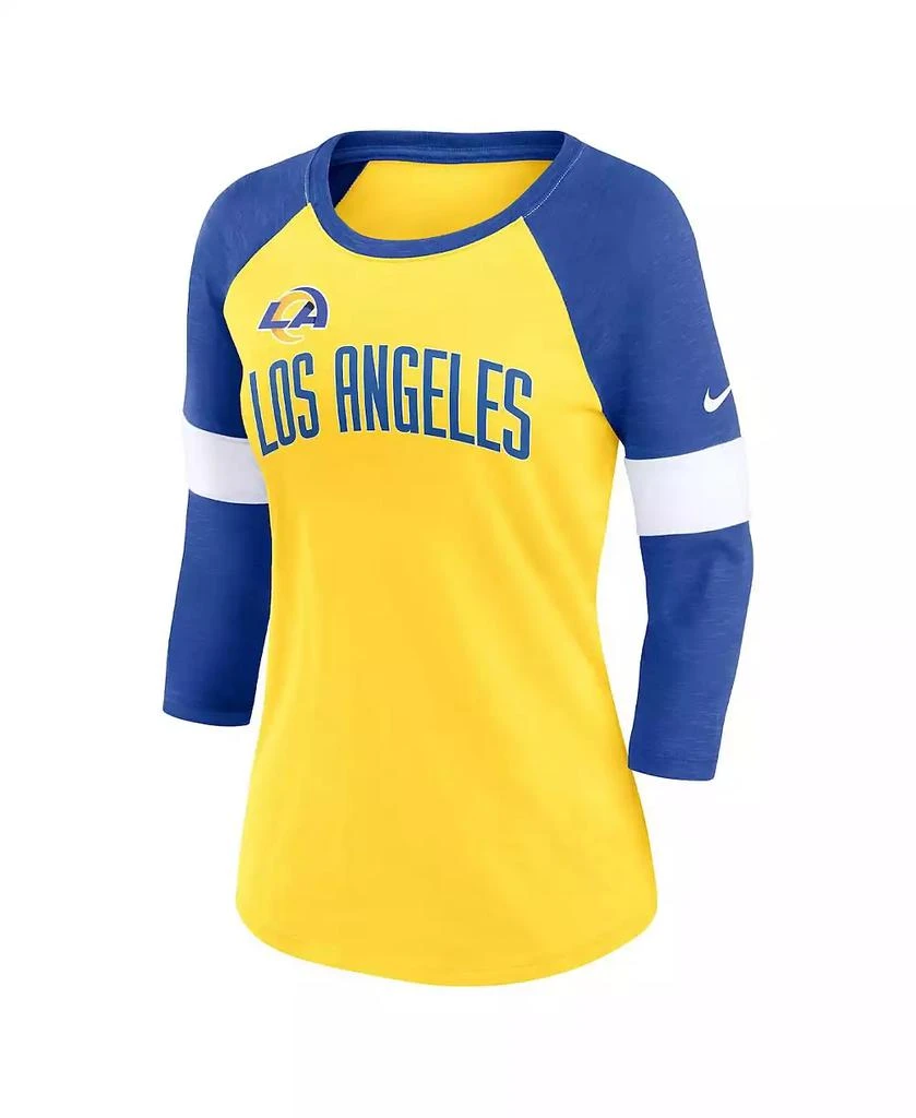 NIKE Women's Los Angeles Rams Heather Gold, Heather Royal Football Pride Raglan 3/4-Sleeve T-shirt 3