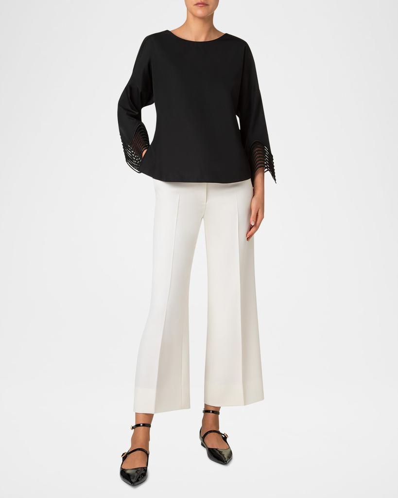 Akris Waved Lace Cuffs Cotton Poplin Blouse