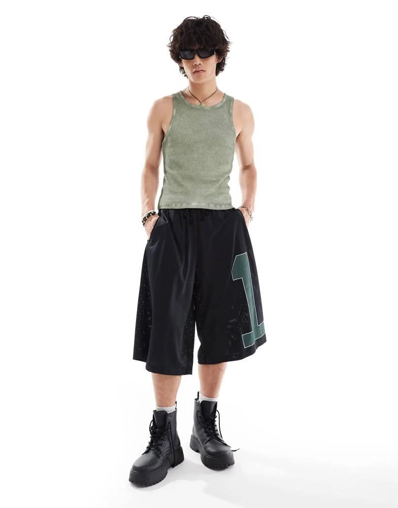 COLLUSION COLLUSION Ribbed muscle vest with oil wash in green 3