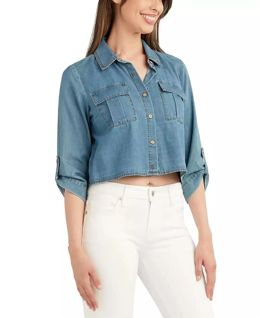 BCX Juniors' Denim Cropped Utility Shirt 4