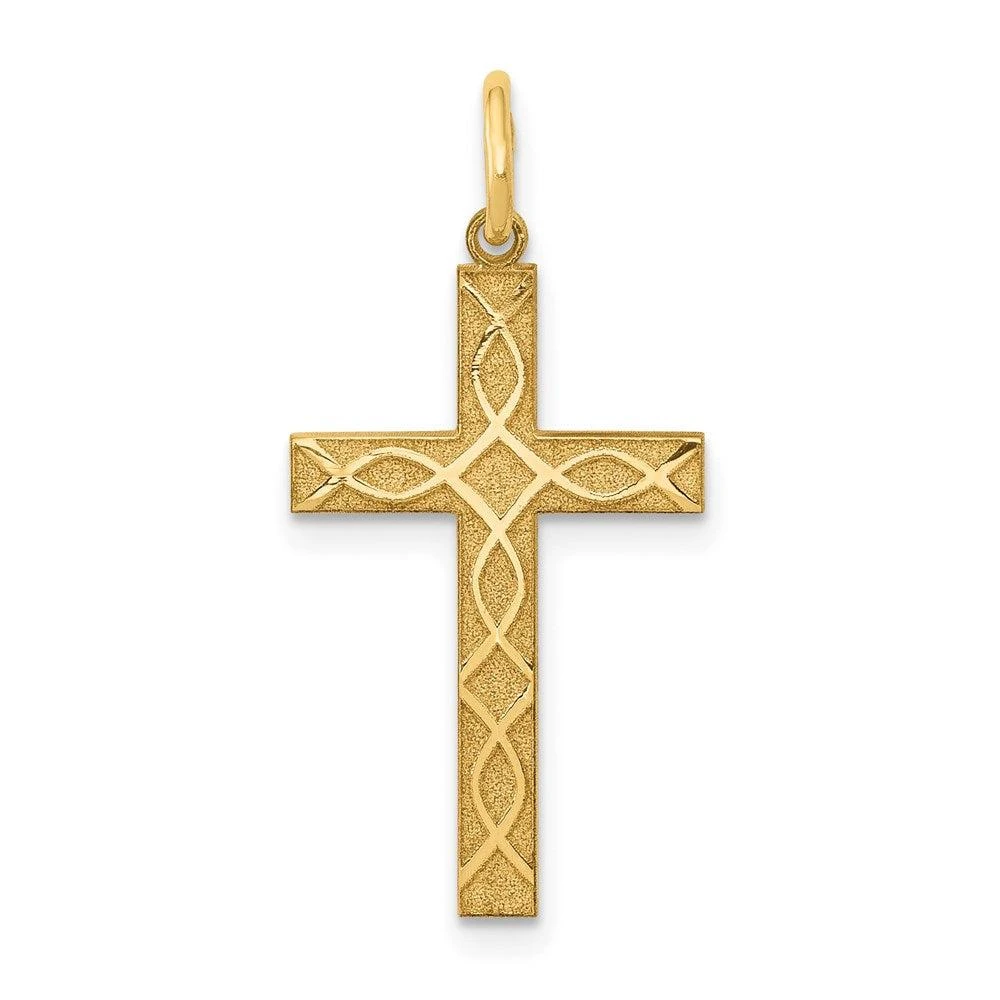 Diamond2Deal 14k Yellow Gold Laser Designed Ichthus Cross Charm Pendant