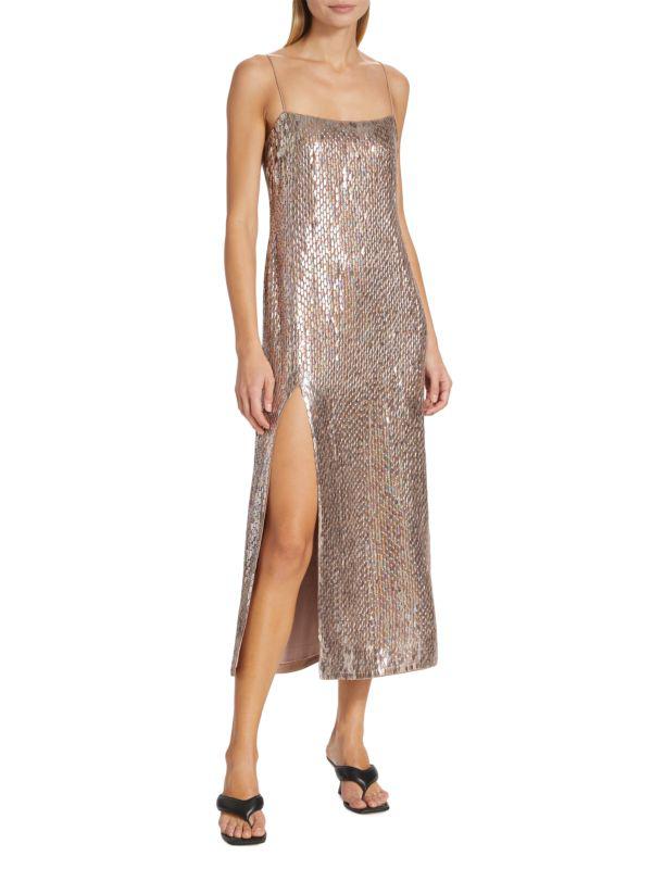 Alexis Metallic Snakeskin-Effect Slip Dress