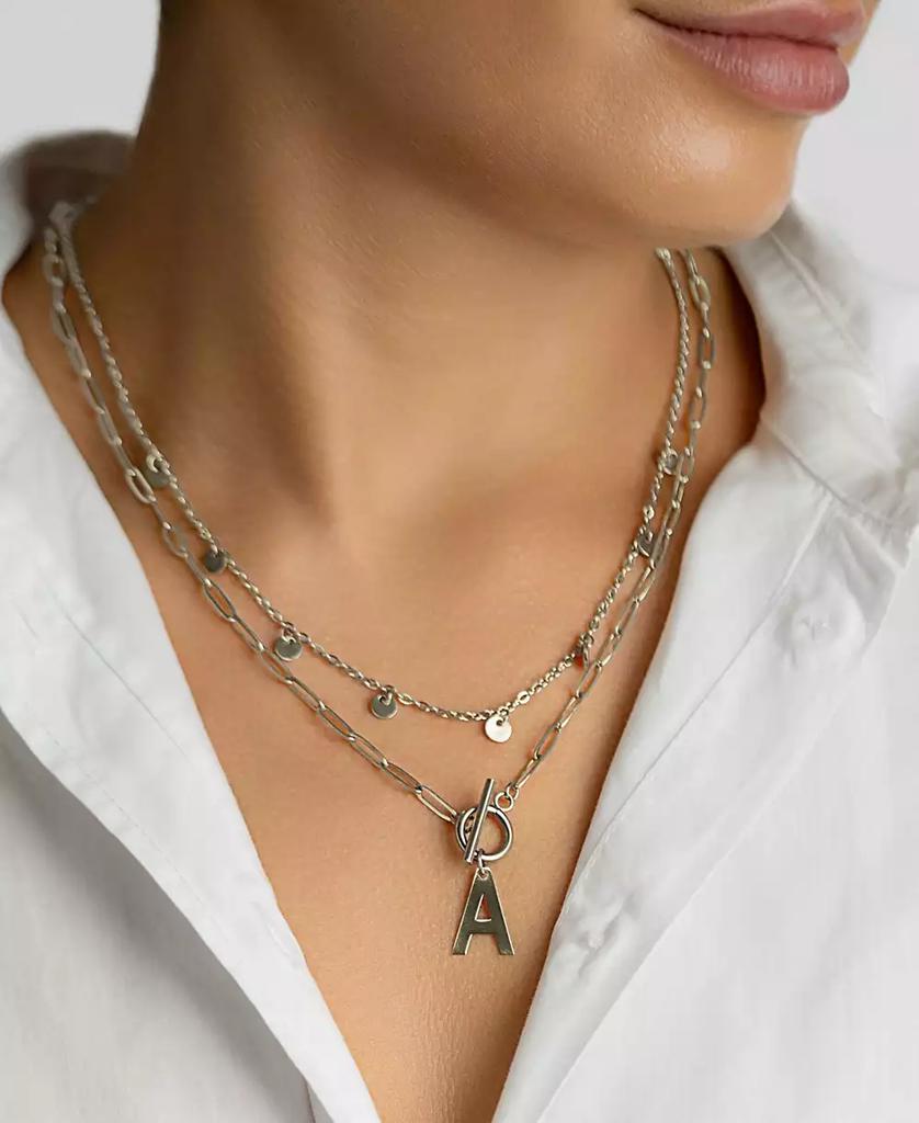 ADORNIA Silver Tarnish Resistant Confetti and Paperclip Layered Initial Toggle Necklace