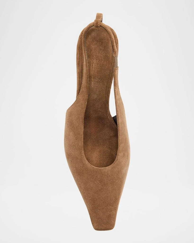 Brunello Cucinelli Suede Monili-Heel Slingback Pumps 3