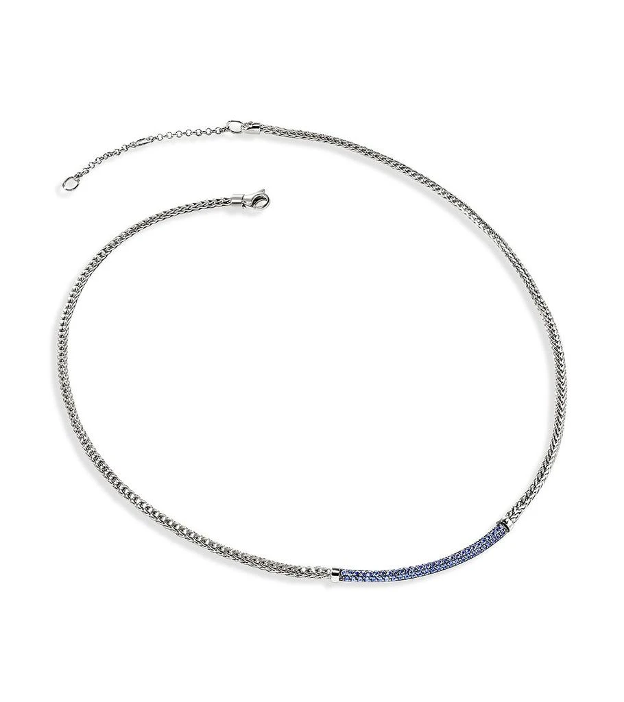 JOHN HARDY Sterling Silver JH Essentials Blue Sapphire Pavé Curved Bar Necklace, 16-18" 2