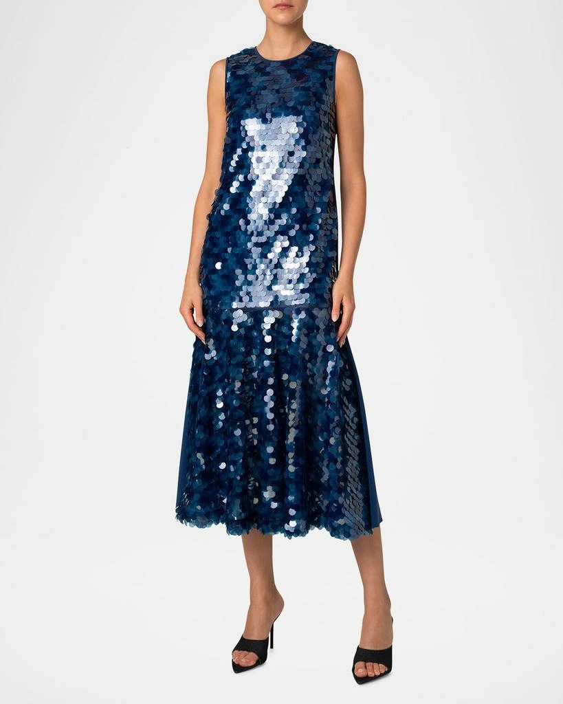 Akris Mix-Media Dot Sequined Flounce Midi Dress 2