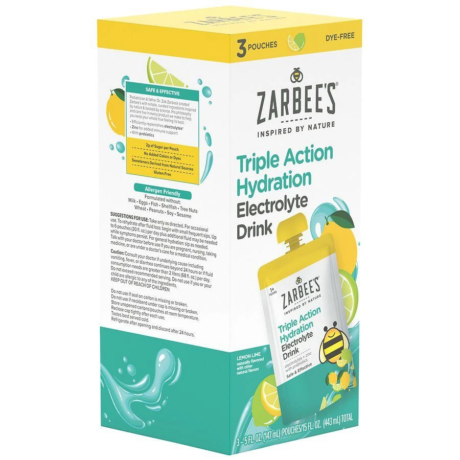 ZarBee
s Naturals Triple Action Hydration Electrolyte Drink for Kids with Zinc
Prebiotics Lemon Lime 6