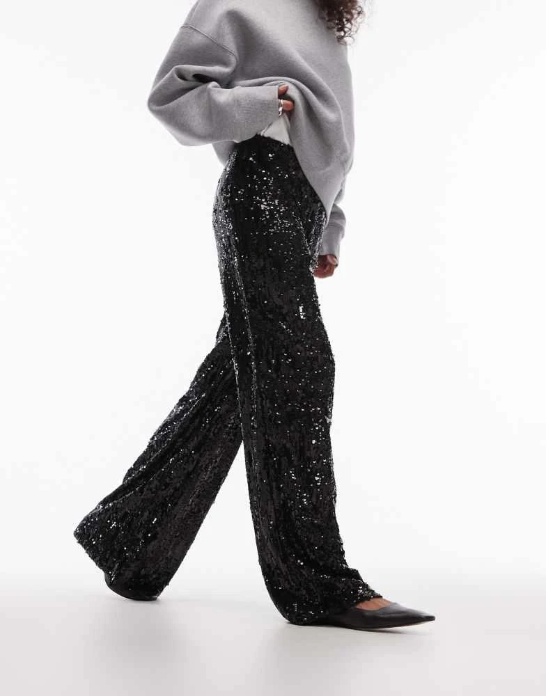 Topshop Topshop sequin wide leg trouser in black 2