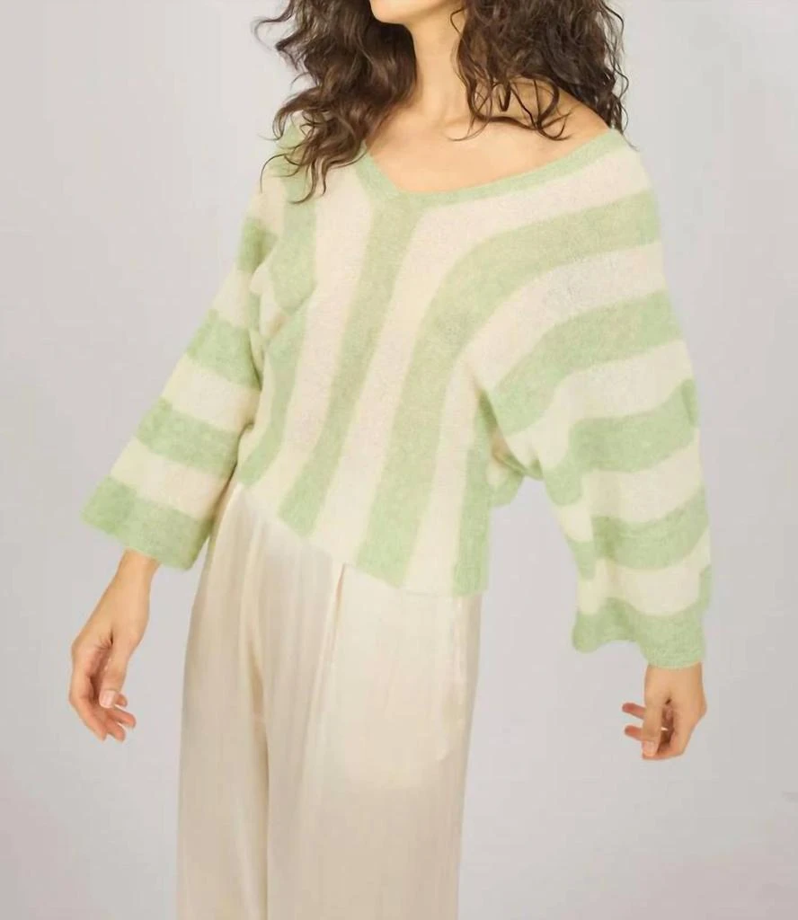 Traffic People Balboa Stripped Sweater In Green/cream 3