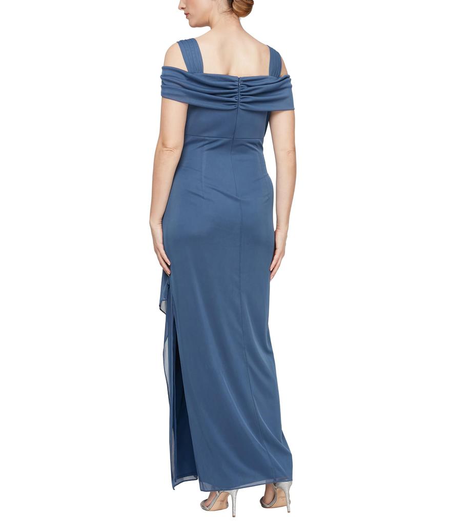 Alex Evenings Long Cold Shoulder Dress with Cowl Neckline