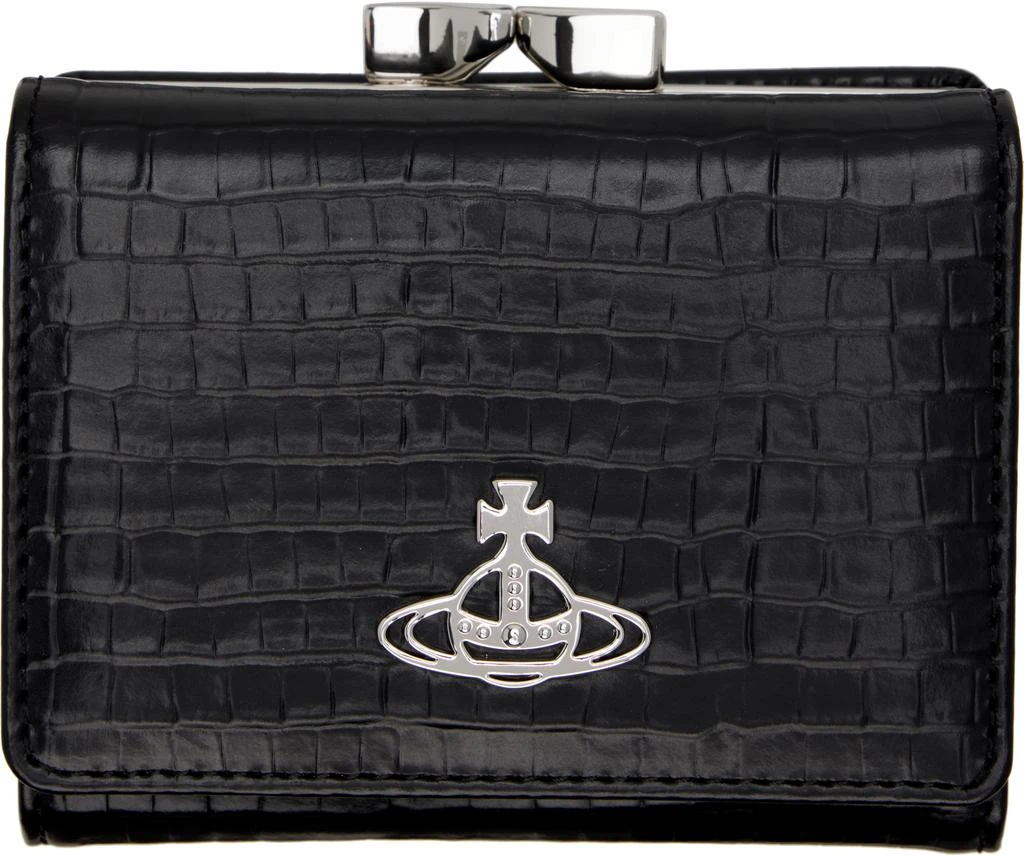 Vivienne Westwood Black Small Frame Croc-Embossed Wallet