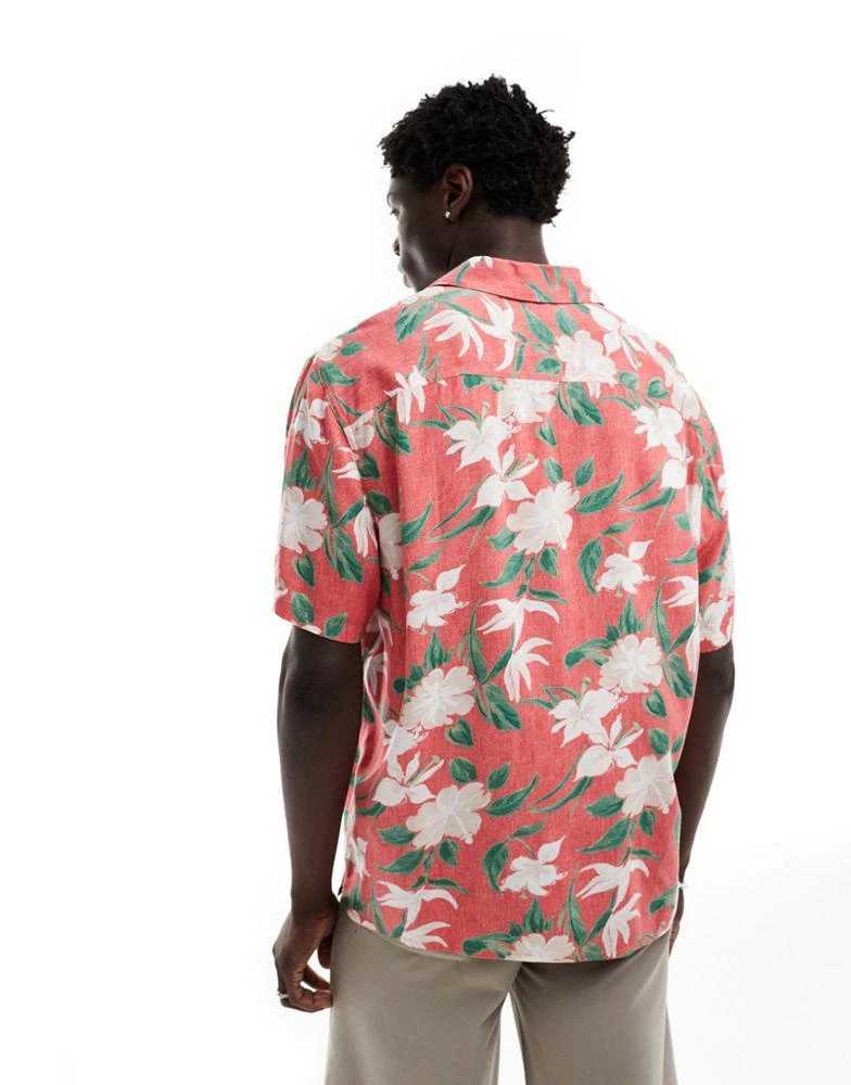 HOLLISTER Hollister thrifted short sleeve revere collar tropical floral print rayon shirt in red 4