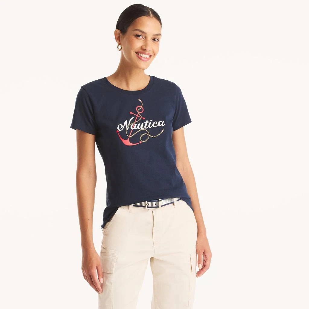 Nautica Womens Glitter Anchor Knot Graphic T-Shirt 1