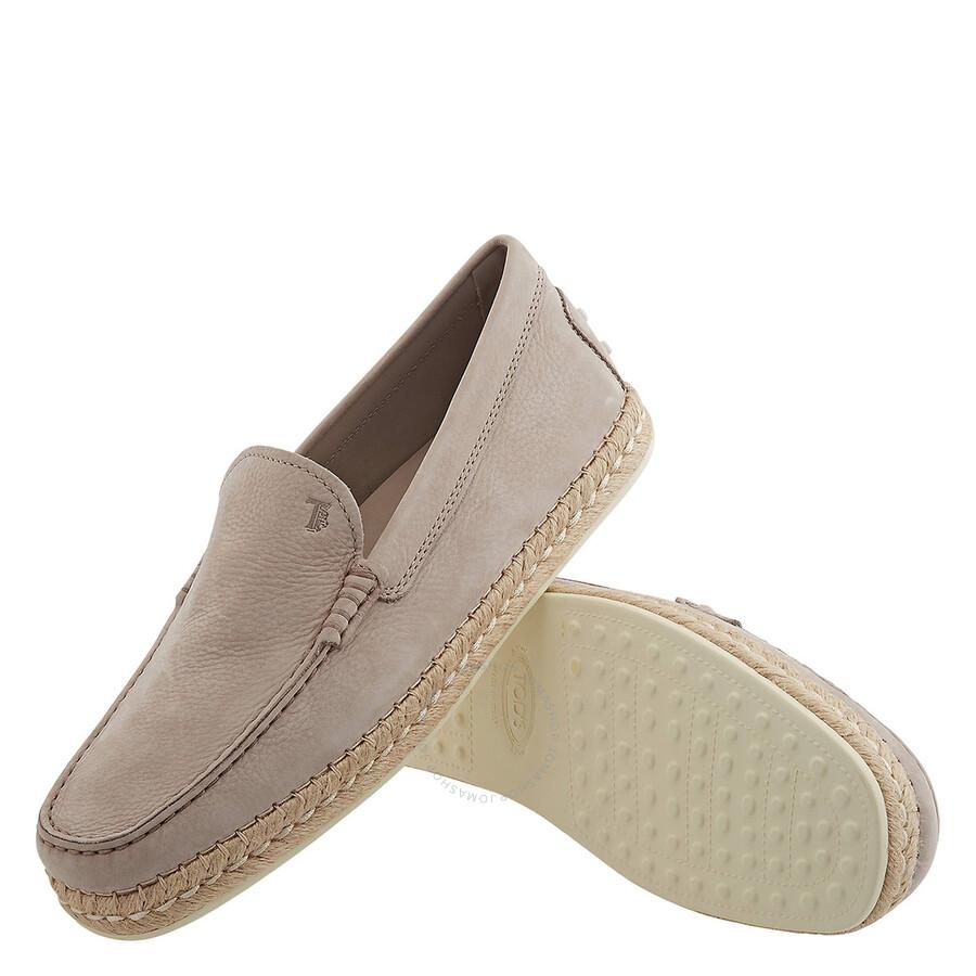 Tods Men's Beige Nubuck Leather Slip Ons