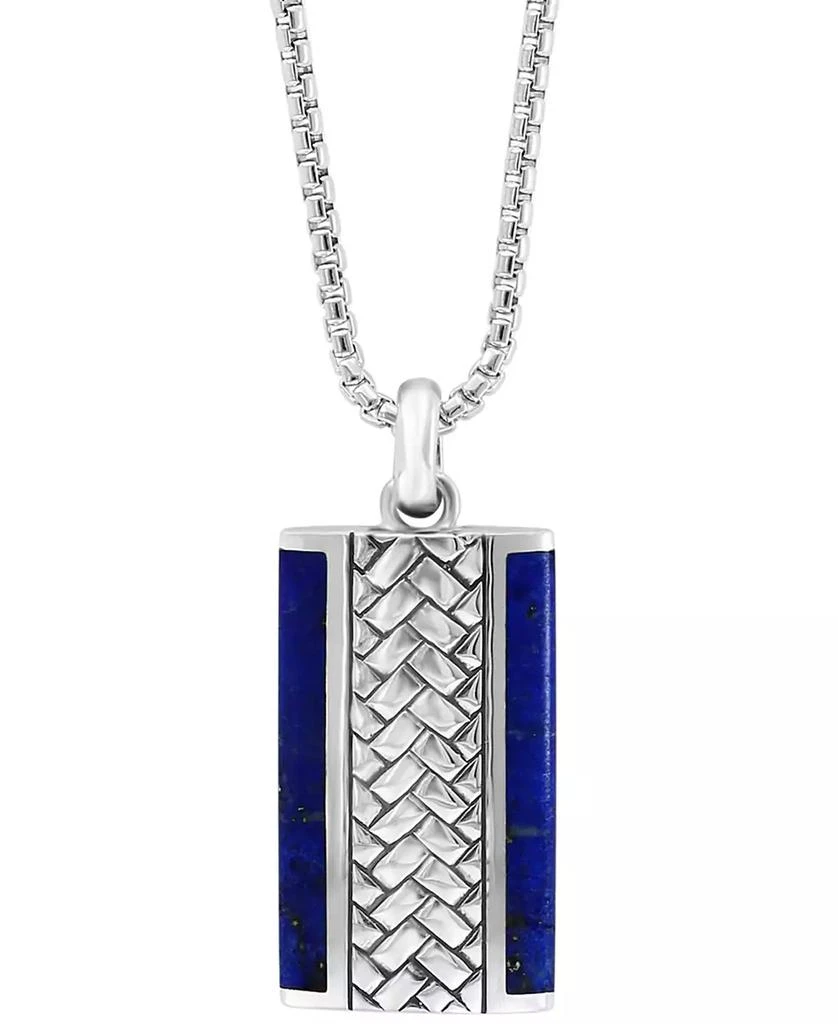 Effy EFFY® Men's Lapis Lazuli Woven-Look 22" Pendant Necklace in Sterling Silver 1