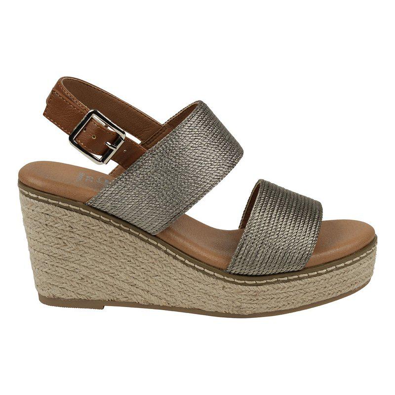 GC SHOES Ellis Pewter Metallic Double Band Slingback Espadrille Wedge Sandals