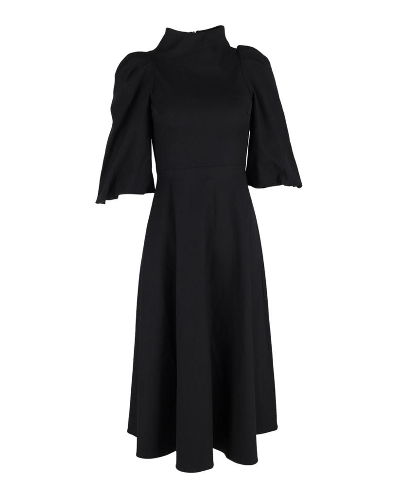 MOTHER OF PEARL Sofia Puffed Sleeve Midi Dress in Black Cotton
