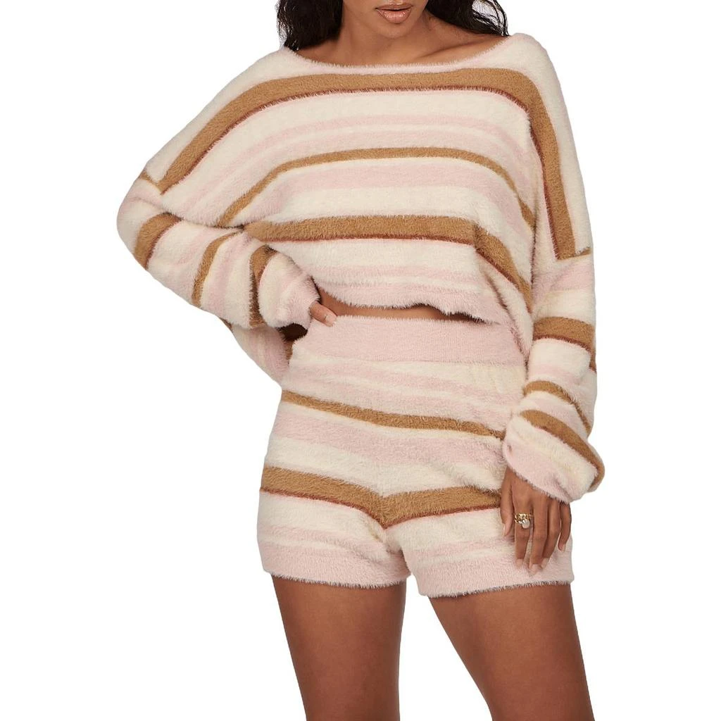 Charlie Holiday Tellow Knit Womens Striped Crop Pullover Sweater 4