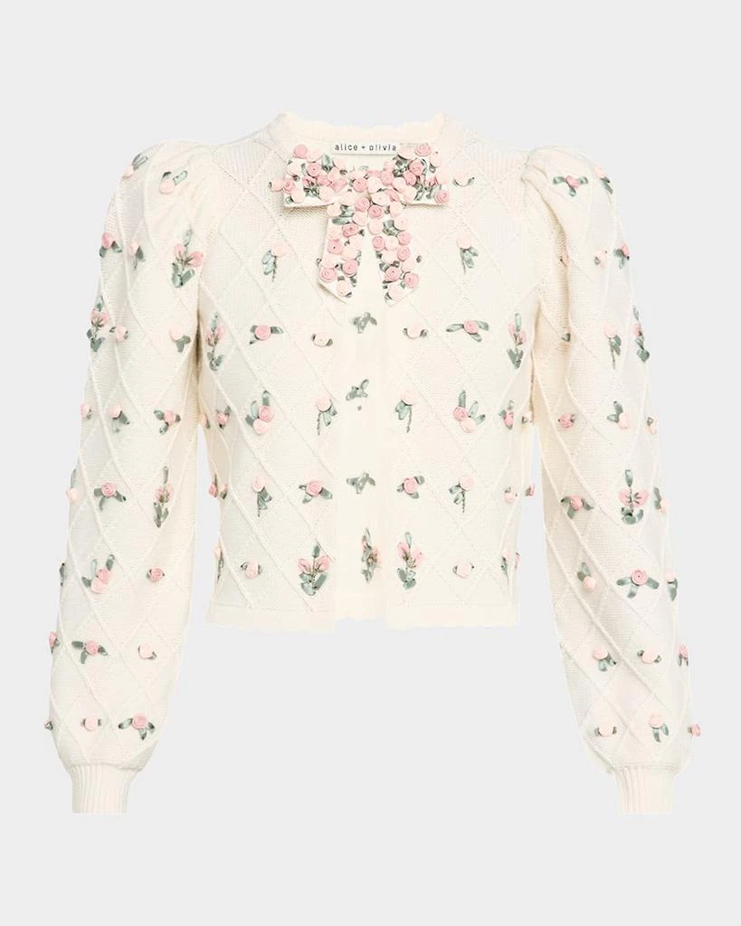 Alice + Olivia Kitty Floral Puff-Sleeve Cardigan 1