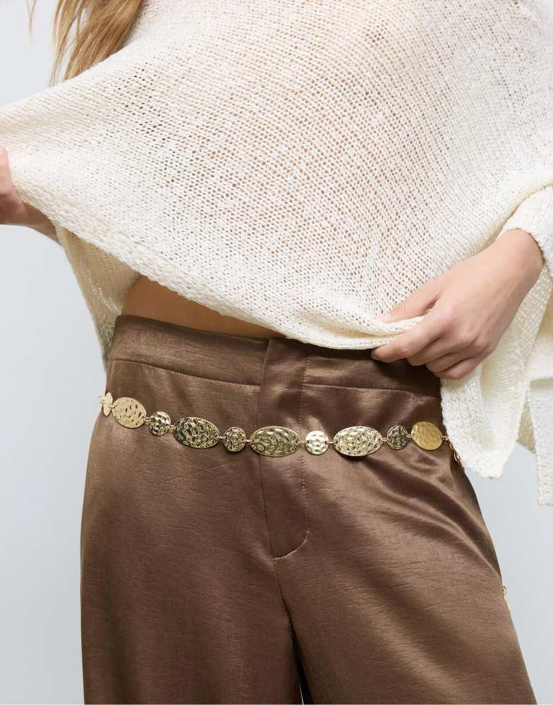 Stradivarius Stradivarius Metal belt with oval coins in gold 2