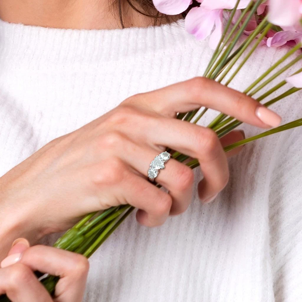 Mimi 
Max 2 4/5 CT TGW Aquamarine 3-Stone Heart Ring in Sterling Silver 4