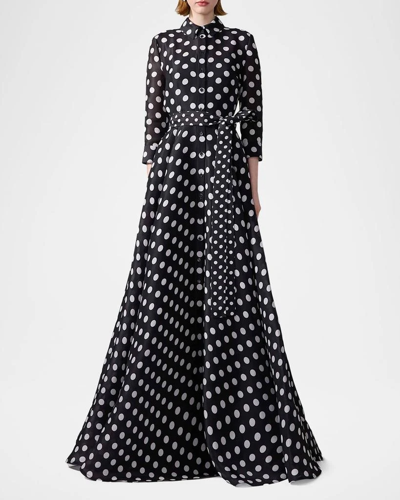 Carolina Herrera Polka-Dot Silk 3/4-Sleeve Trench Gown 2