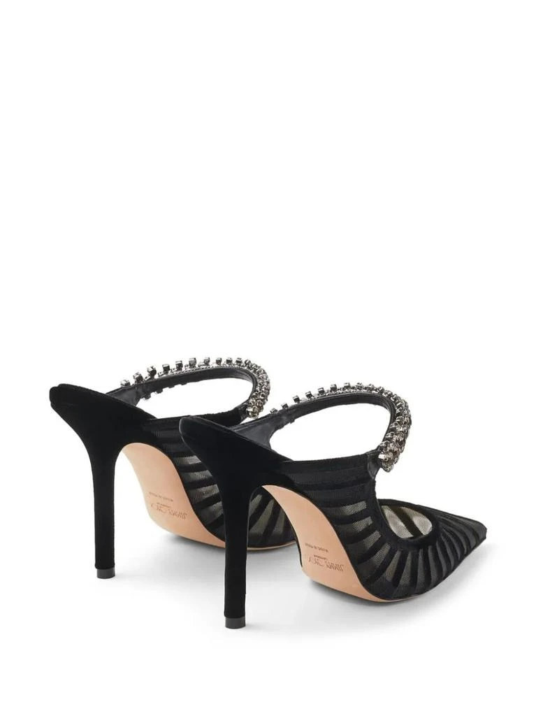 Jimmy Choo Black Flocked Velvet Striped Mesh Bing 100 Pumps With Crystals 3