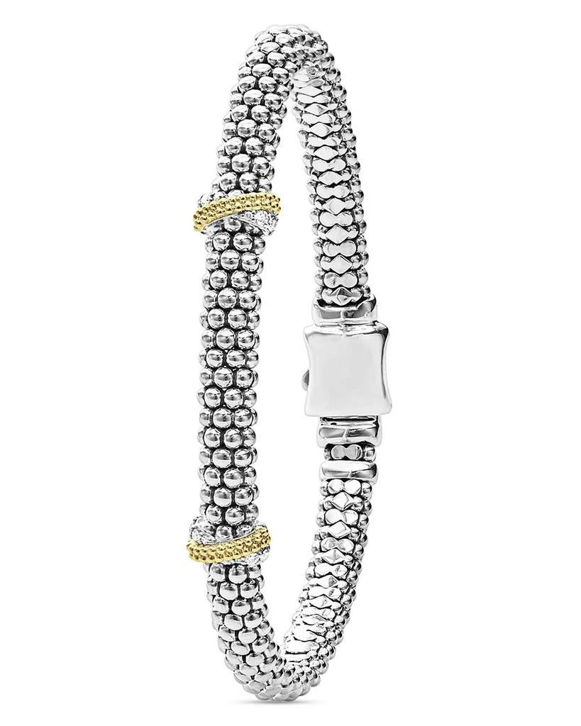 LAGOS Sterling Silver & 18K Gold Double X Station Caviar Luxe Diamond Bracelet 4