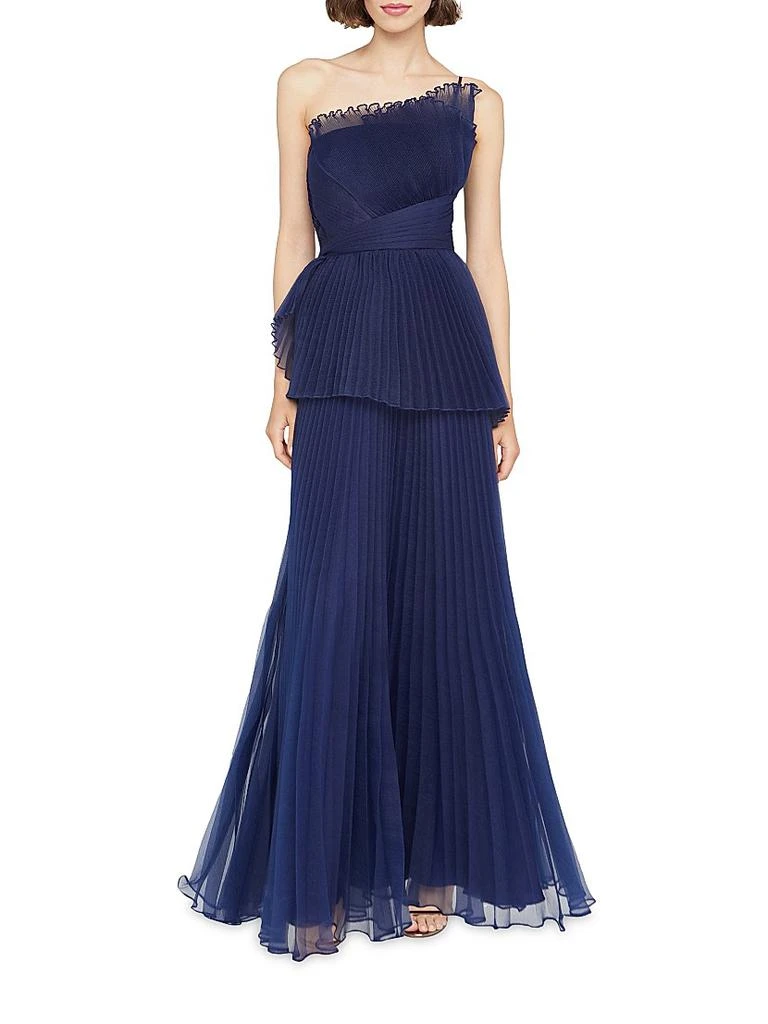 Theia Delphine Pleated One-Shoulder Organza Gown 3