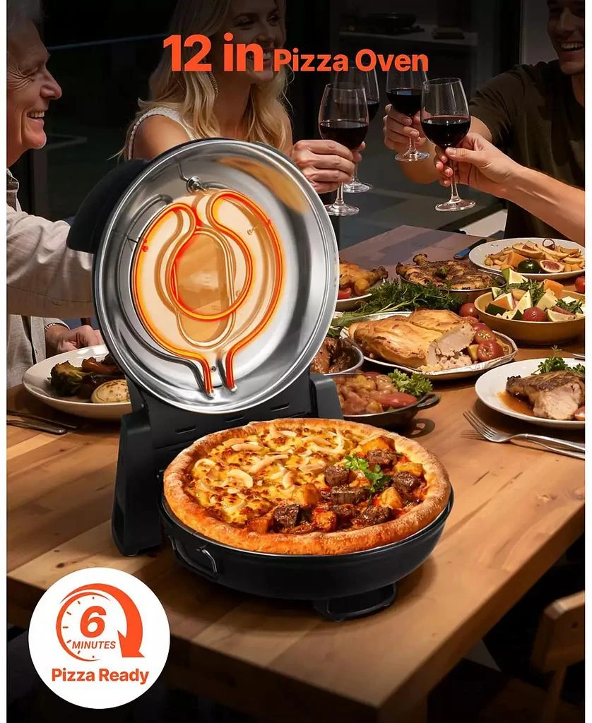 Mecale Electric Pizza Oven, 12", 1200W, Cordierite Stone, 5 Heat Modes, Viewing Window, Up to 788°F, Black 5