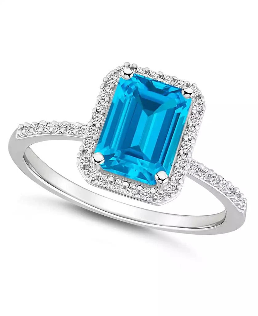 Macy
s Blue Topaz (2 ct. t.w.) and Lab-Grown Sapphire (1/4 ct. t.w.) Halo Ring in 10K White Gold