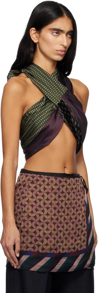 Dries Van Noten Burgundy & Khaki Wrap Bra Top 2