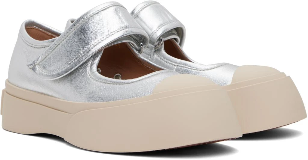 Marni Silver Leather Mary Jane Ballerina Flats 4