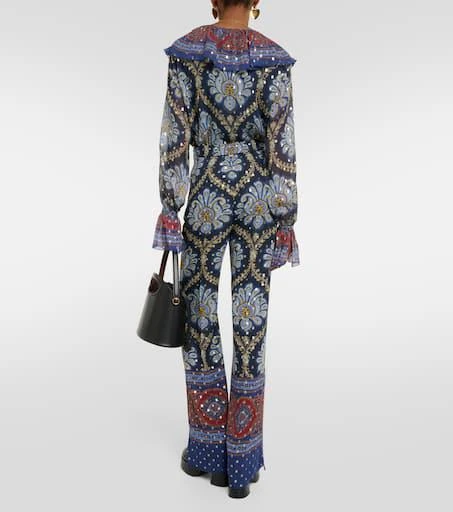 ETRO Paisley silk-blend wide-leg pants 3