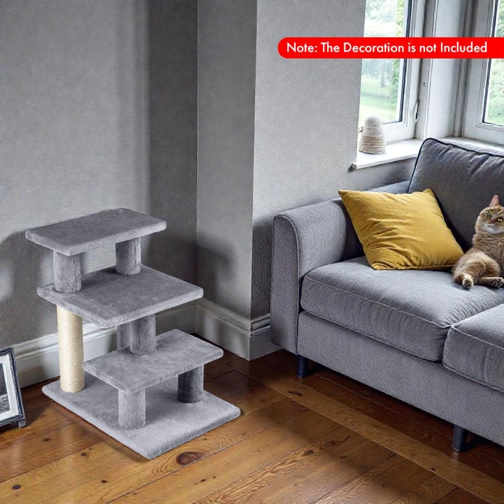 Hivvago 19-Inch Cat Staircase with Three Plush Steps and Integrated Scratching Posts 2